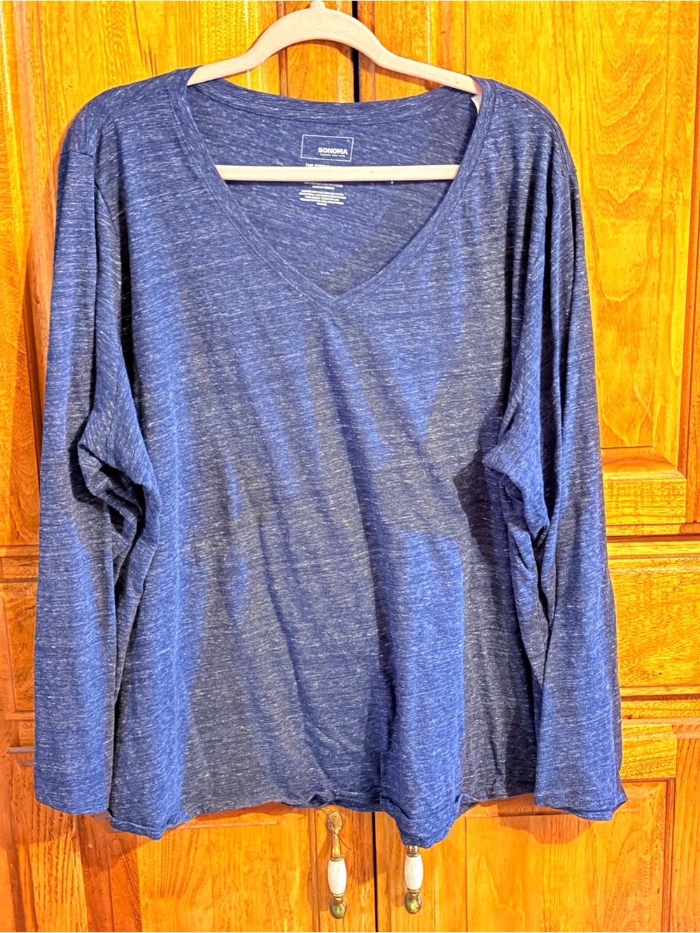 Sonoma Heather Navy V-Neck Long Sleeve Tee 3X
